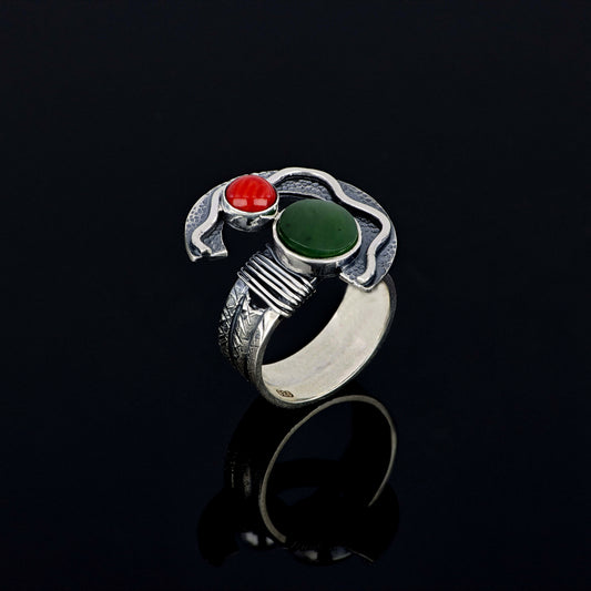 Ring THE BALANCE with Nephrite and Coral