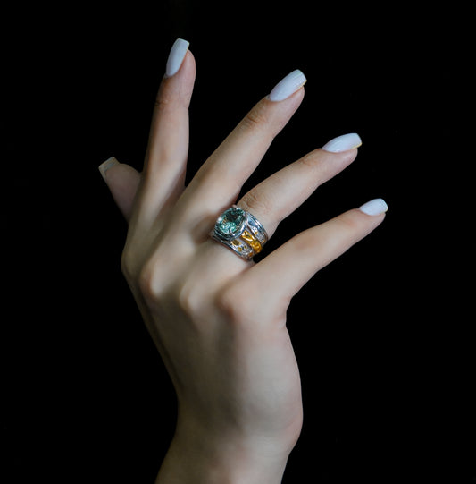 Morning Glory Ring with Natural Aquamarine, Gold-Plated