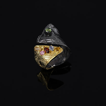 HANDMADE Rings CAMELLIA - Natural Peridot and Tourmalines