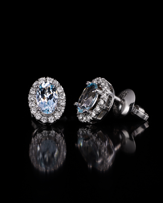 14K Gold Aquamarine & Diamond Earrings