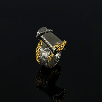 Ring TRUMPET with Natural Tourmalines