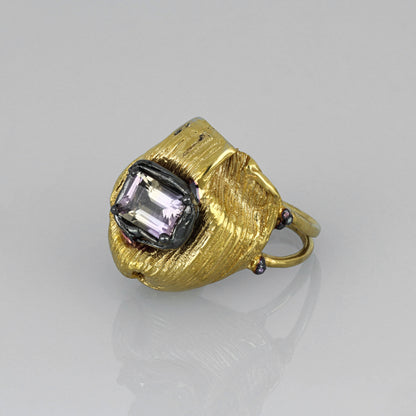 Ring IRIS, black and white rhodium, gold plated