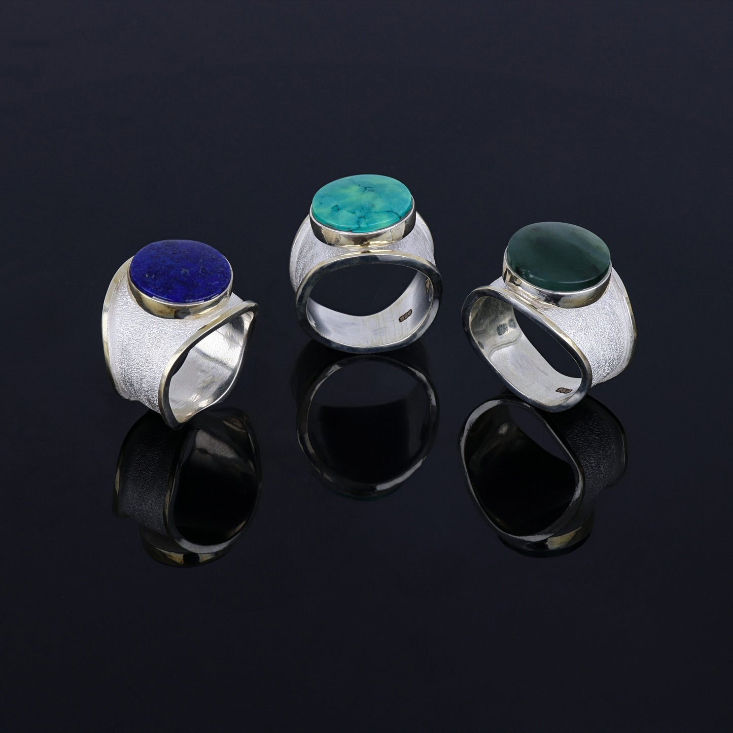 Ring OCEAN LOVE with Turquoise, Lapis Lazuli, and Nephrite