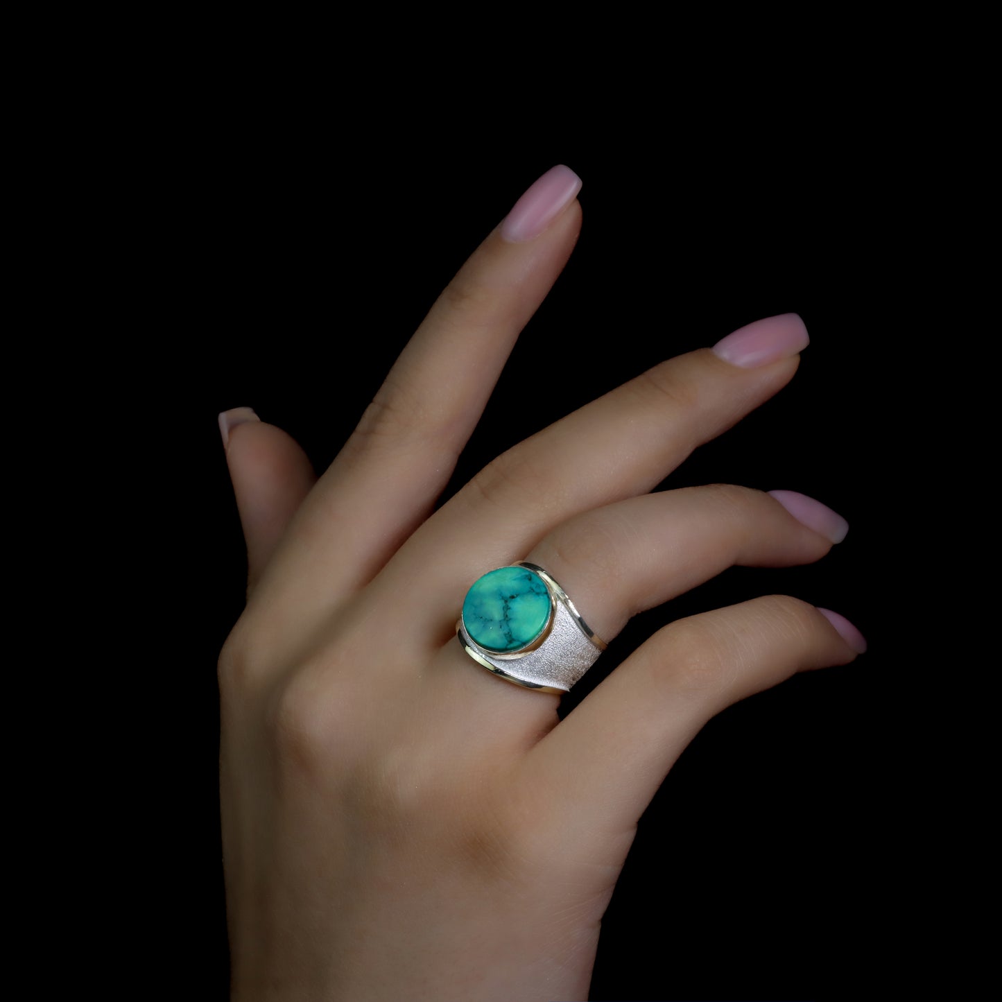 Ring OCEAN LOVE with Turquoise, Lapis Lazuli, and Nephrite