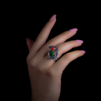 Ring THE BALANCE with Nephrite and Coral