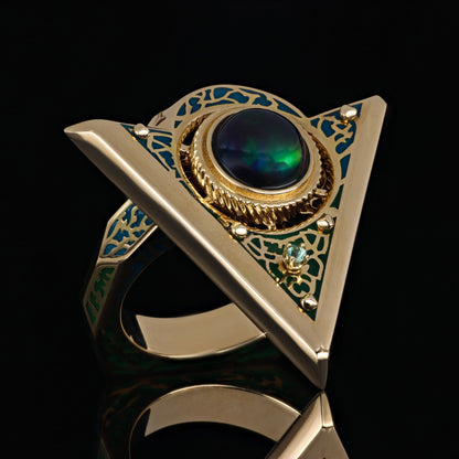 18K Gold Opal & Emerald Ring