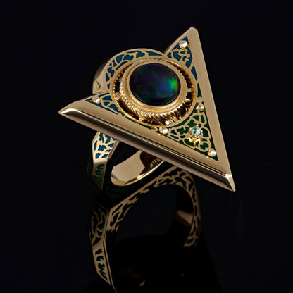 18K Gold Opal & Emerald Ring