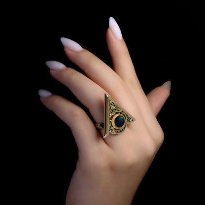 18K Gold Opal & Emerald Ring