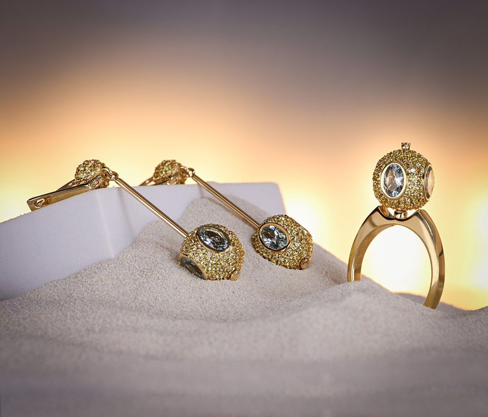 14K Gold Aquamarine & Yellow Sapphire Set