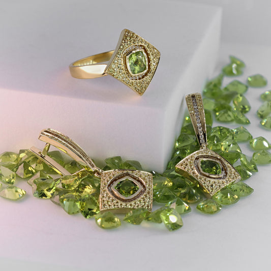 14K Gold Peridot & Yellow Sapphire Set