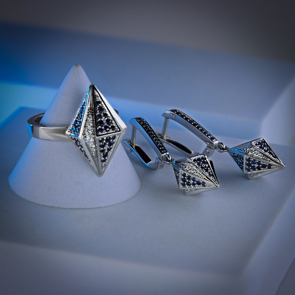 14K Gold Blue Sapphire & Diamond Set