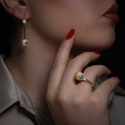 14K Gold Aquamarine & Yellow Sapphire Set