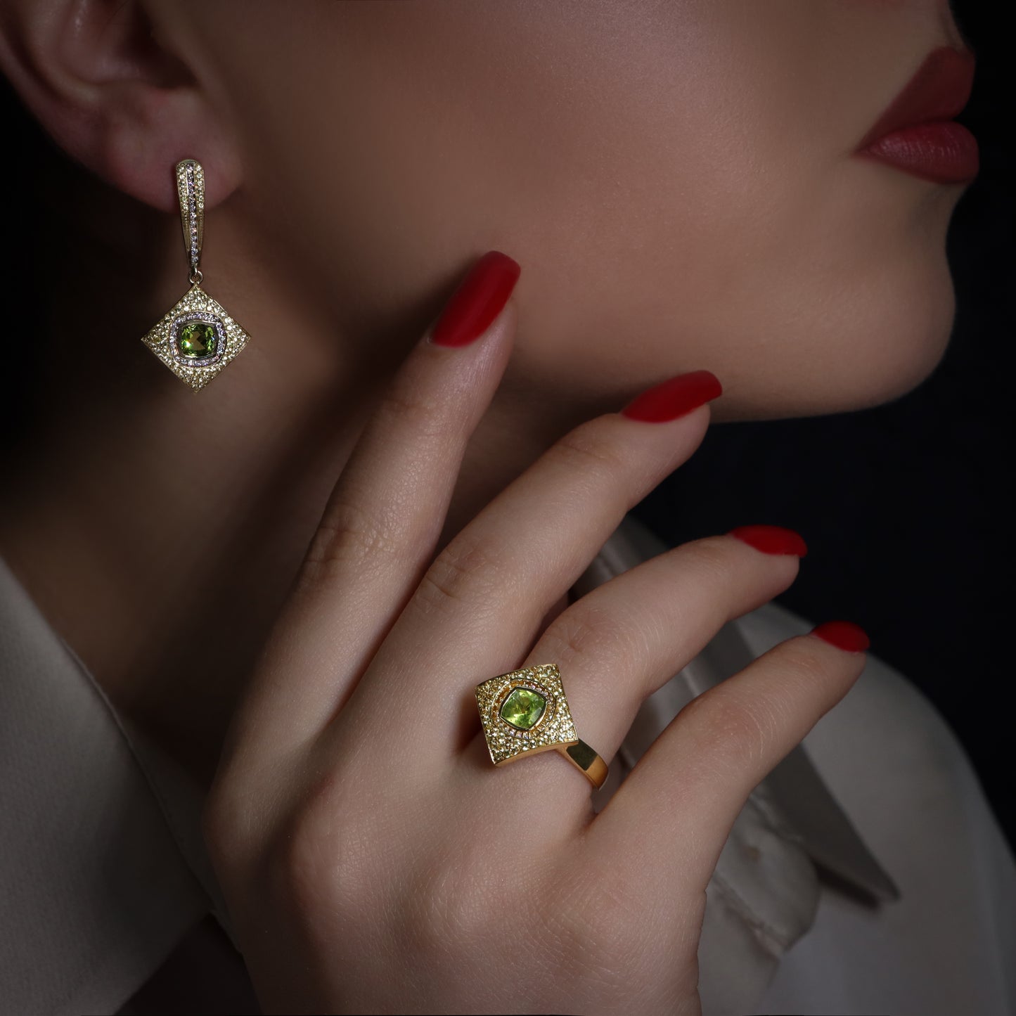 14K Gold Peridot & Yellow Sapphire Set