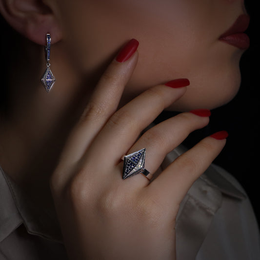 14K Gold Blue Sapphire & Diamond Set