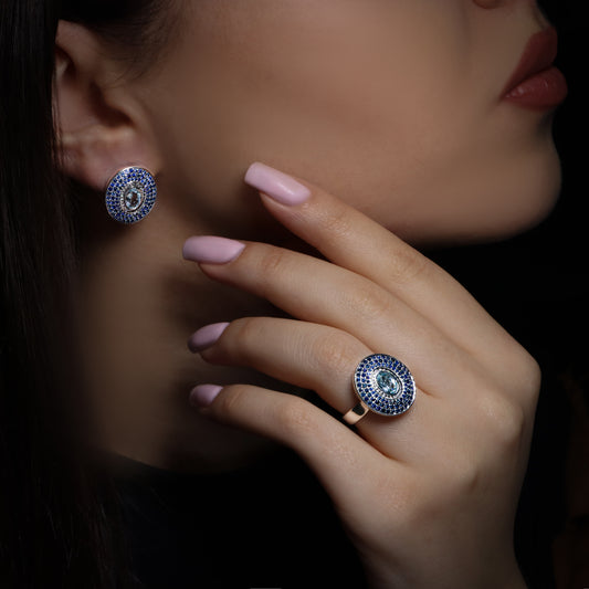 14K Gold Aquamarine & Blue Sapphire Set