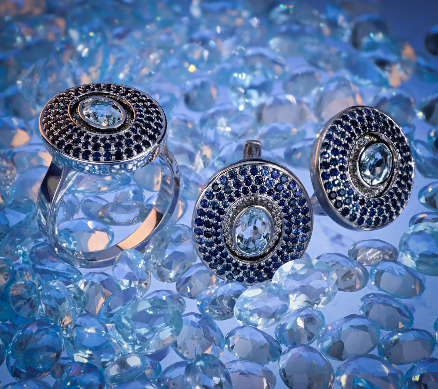 14K Gold Aquamarine & Blue Sapphire Set