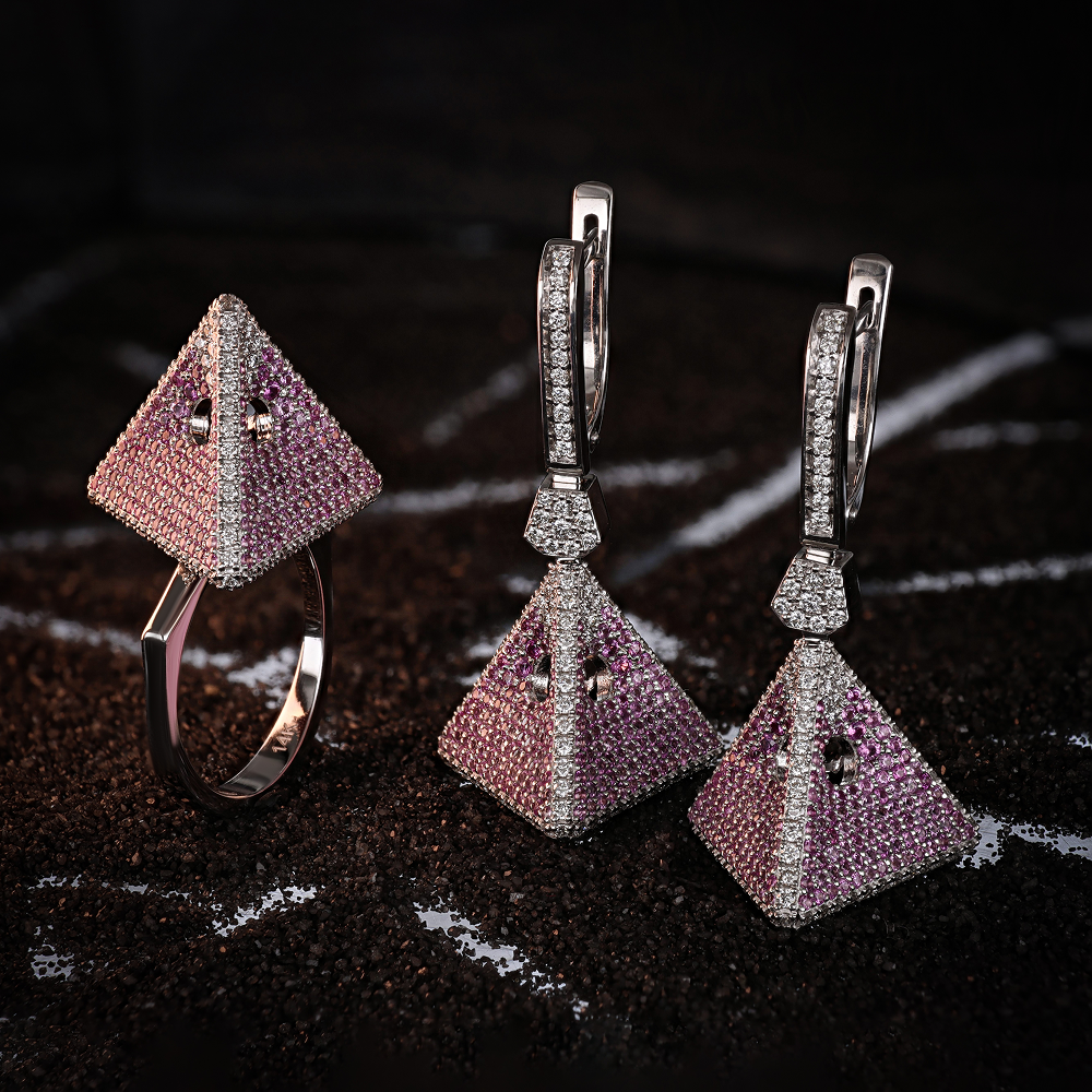 14K Gold Pink Sapphire & Diamond Set