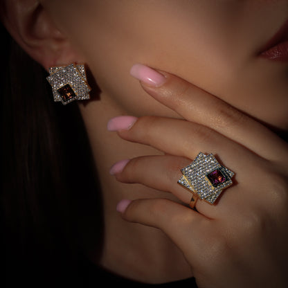 18K Gold Tourmaline & Diamond Set