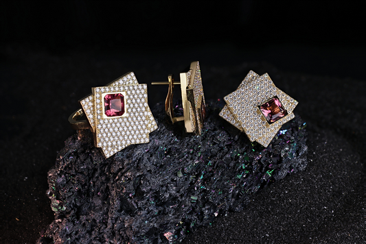 18K Gold Tourmaline & Diamond Set