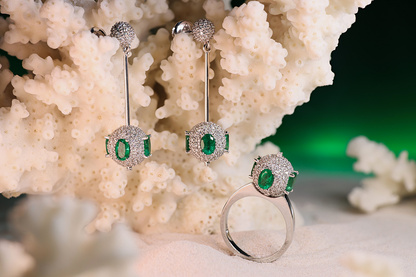 18K Gold Emerald & Diamond Set
