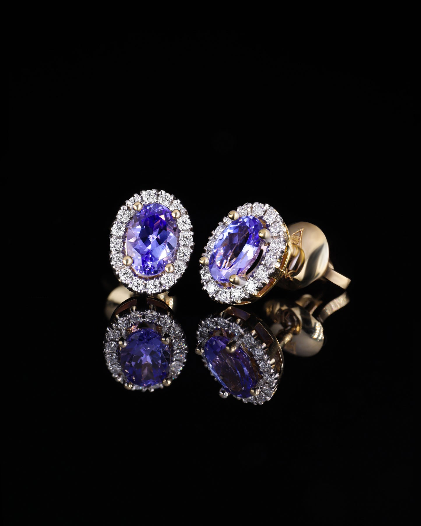 14K Gold Tanzanite & Diamond Earrings