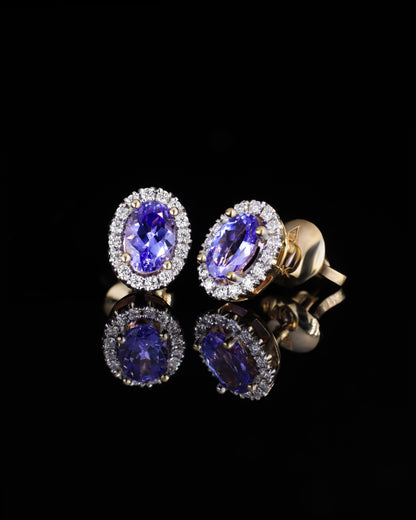 14K Gold Tanzanite & Diamond Earrings
