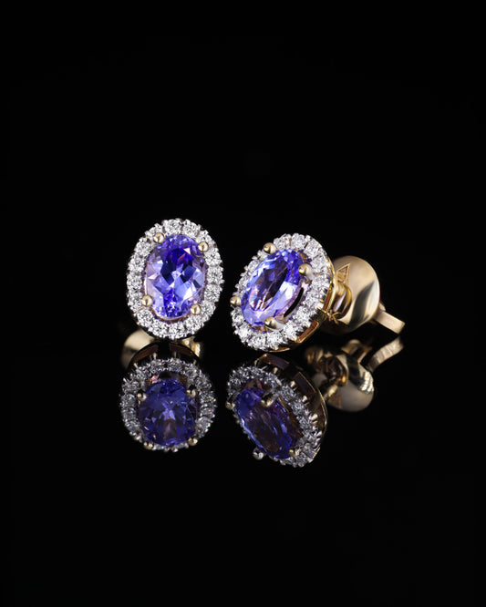 14K Gold Tanzanite & Diamond Earrings