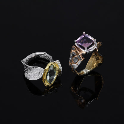 HANDMADE Rings IZABEL - Natural Aquamarine and Ametrine