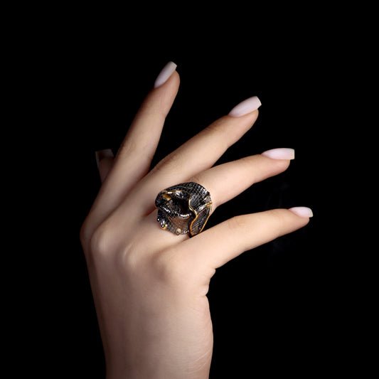 HANDMADE Rings WISDOM - Black and white rhodium, gold plated