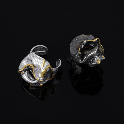 HANDMADE Rings WISDOM - Black and white rhodium, gold plated