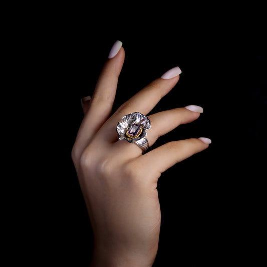 HANDMADE Rings SUNSET FLOWER - With natural ametrines