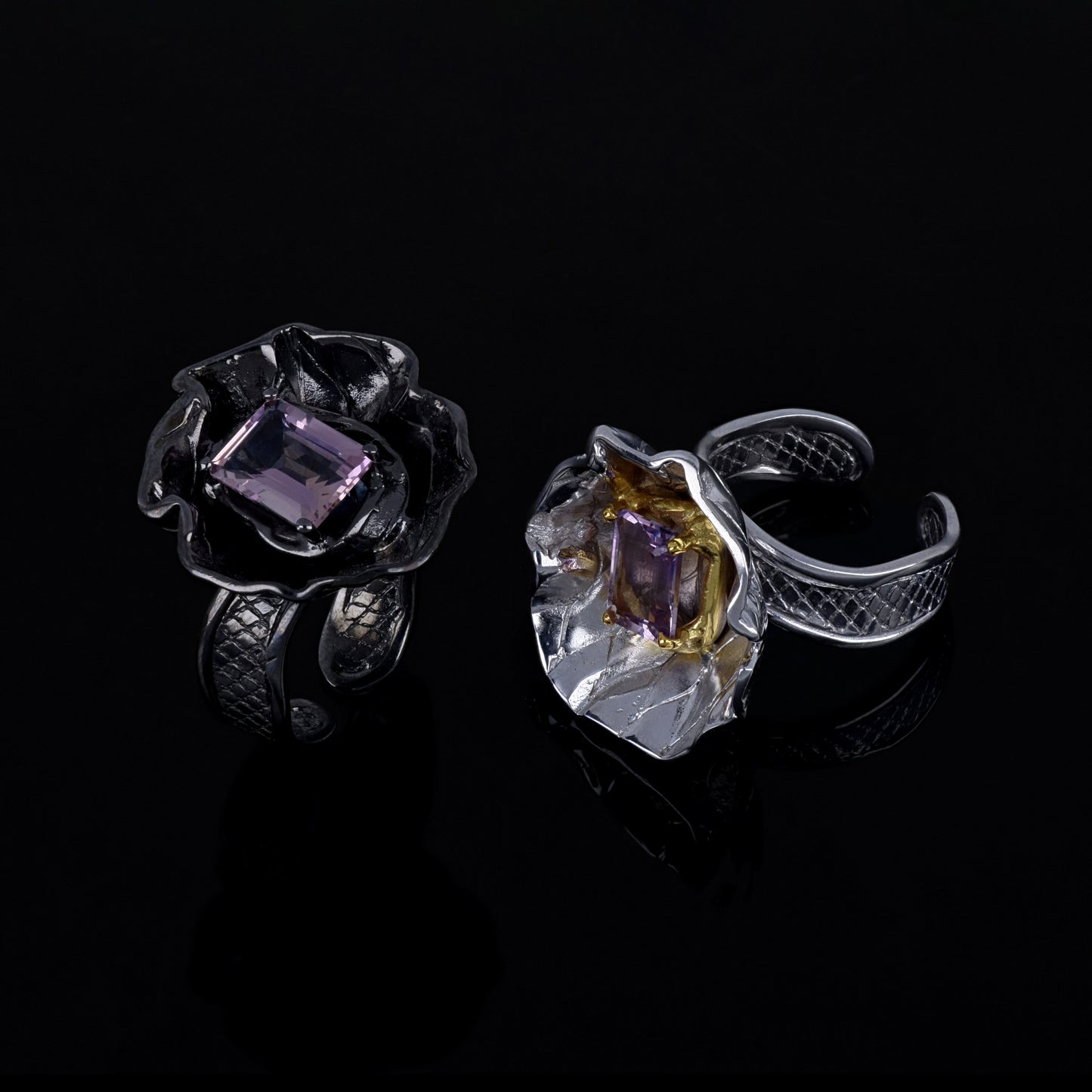 HANDMADE Rings SUNSET FLOWER - With natural ametrines