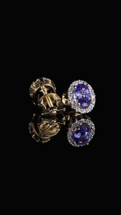 14K Gold Tanzanite & Diamond Earrings