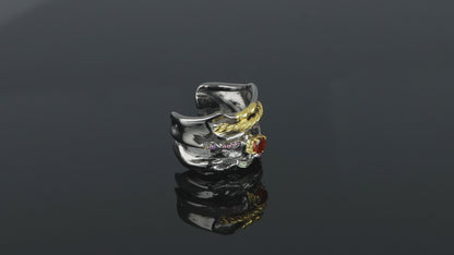 Ring CHARM with Natural Hessonite and Multitourmalines