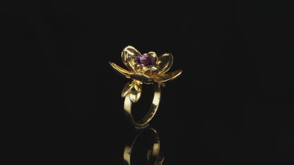 Lily Ring with Natural Amethyst and Citrine, Gold-Plated