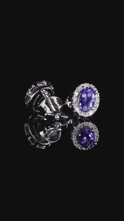14K Gold Tanzanite & Diamond Earrings
