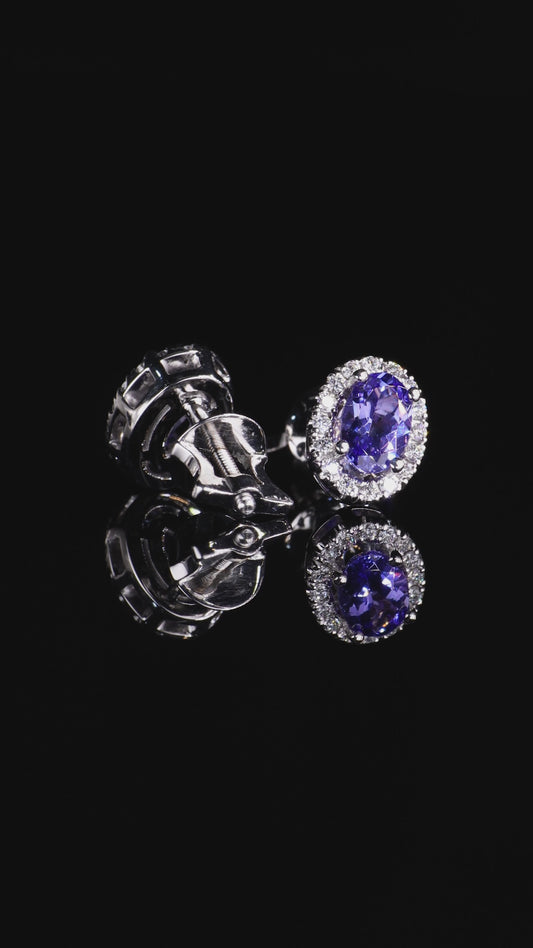 14K Gold Tanzanite & Diamond Earrings